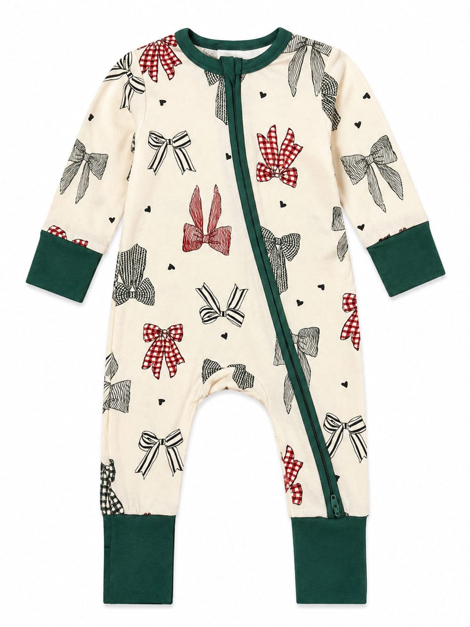 2-Way Zip Romper - Country Christmas Bows SpearmintLOVE Lil Tulips
