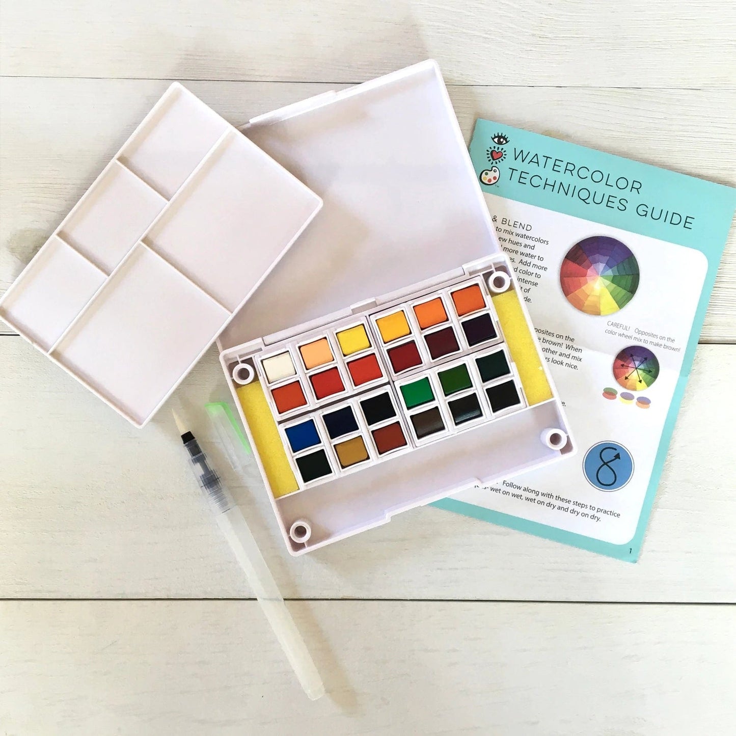 24 Watercolors + Water Brush Pen Bright Stripes Lil Tulips