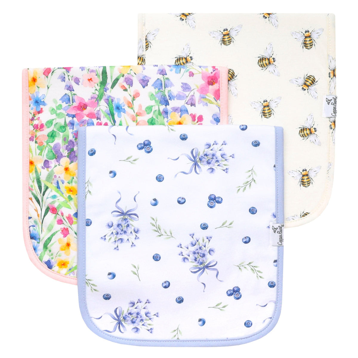 3 Pack Premium Burp Cloths - Catherine Copper Pearl Lil Tulips