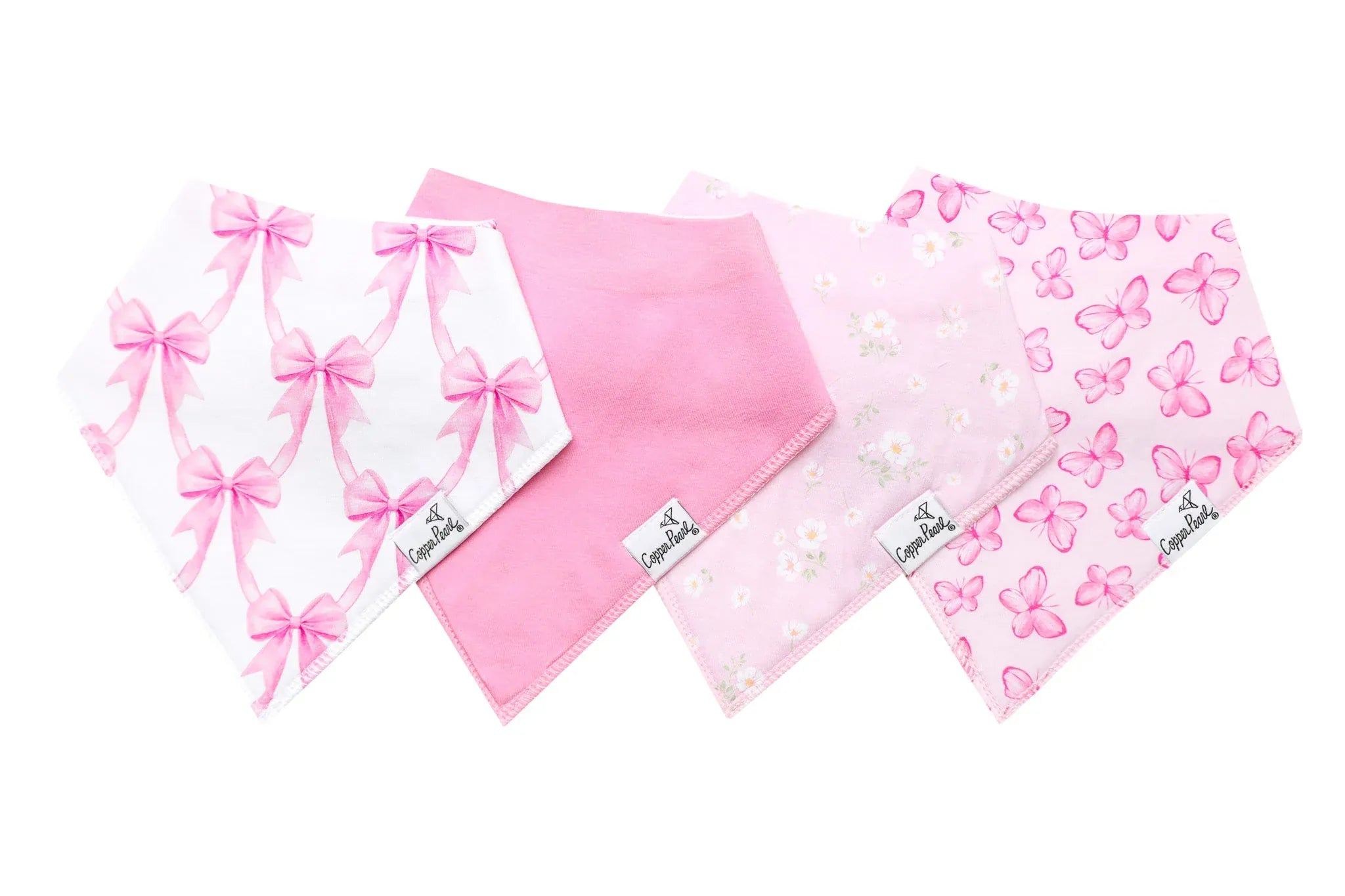 4 Pack Baby Bandana Bibs - Bow My Gosh Copper Pearl Lil Tulips