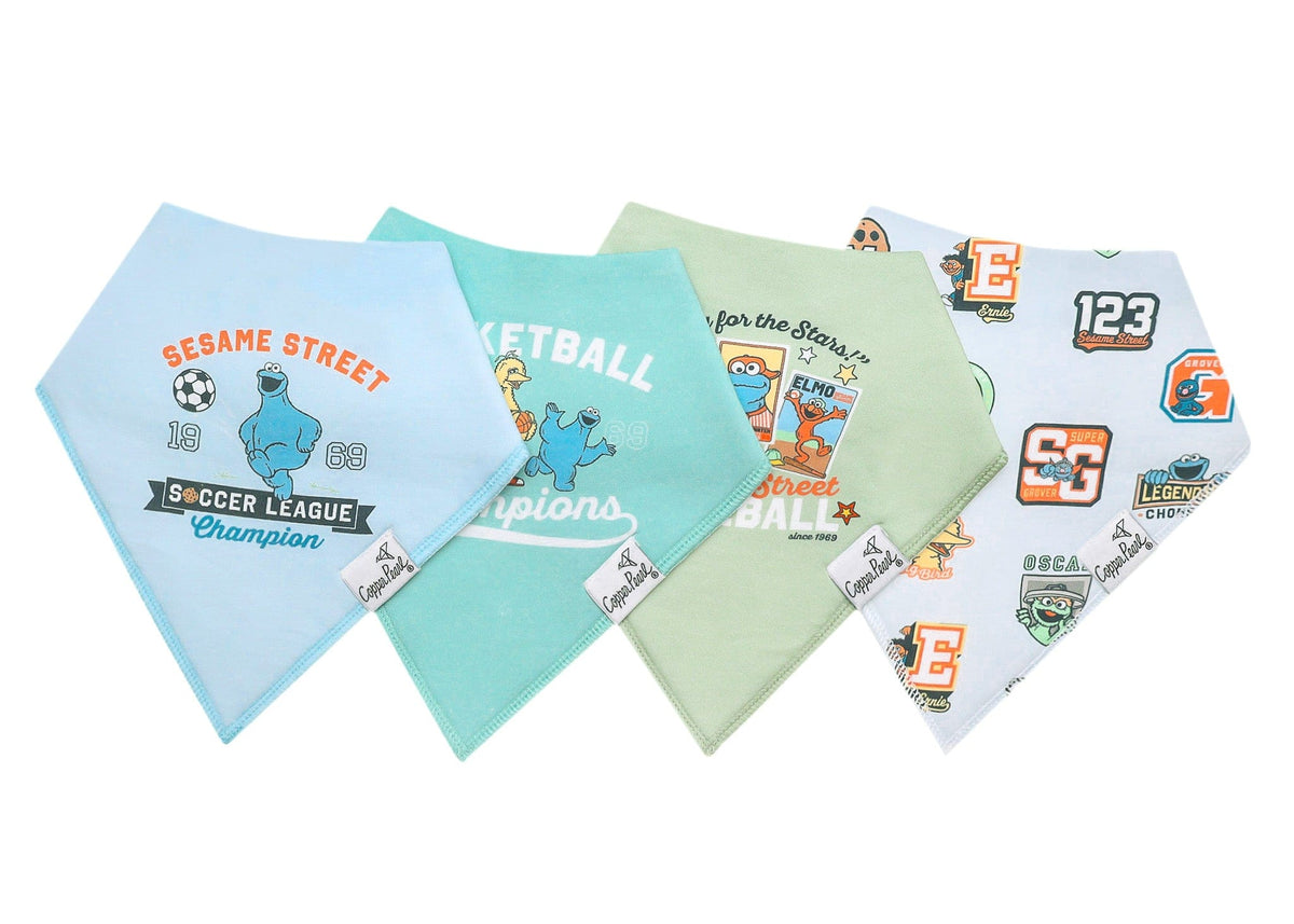 4 Pack Baby Bandana Bibs - Sesame Street Varsity Friends Copper Pearl Lil Tulips
