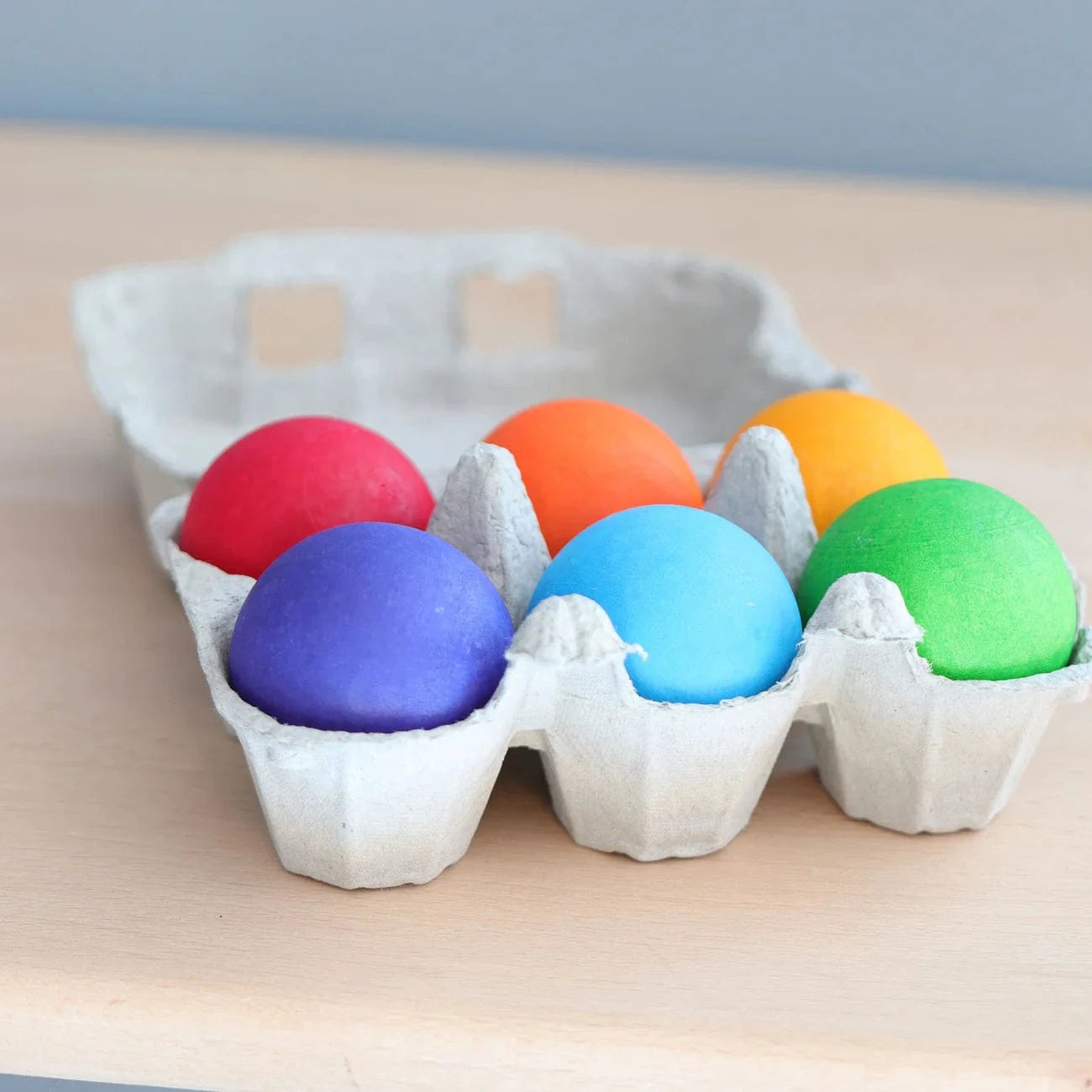 6 Wooden Rainbow Balls Grimm's Lil Tulips