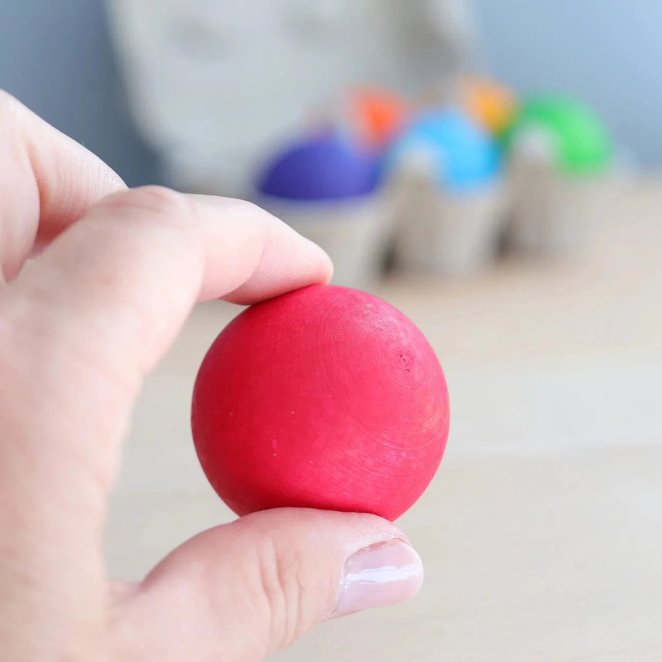 6 Wooden Rainbow Balls Grimm's Lil Tulips