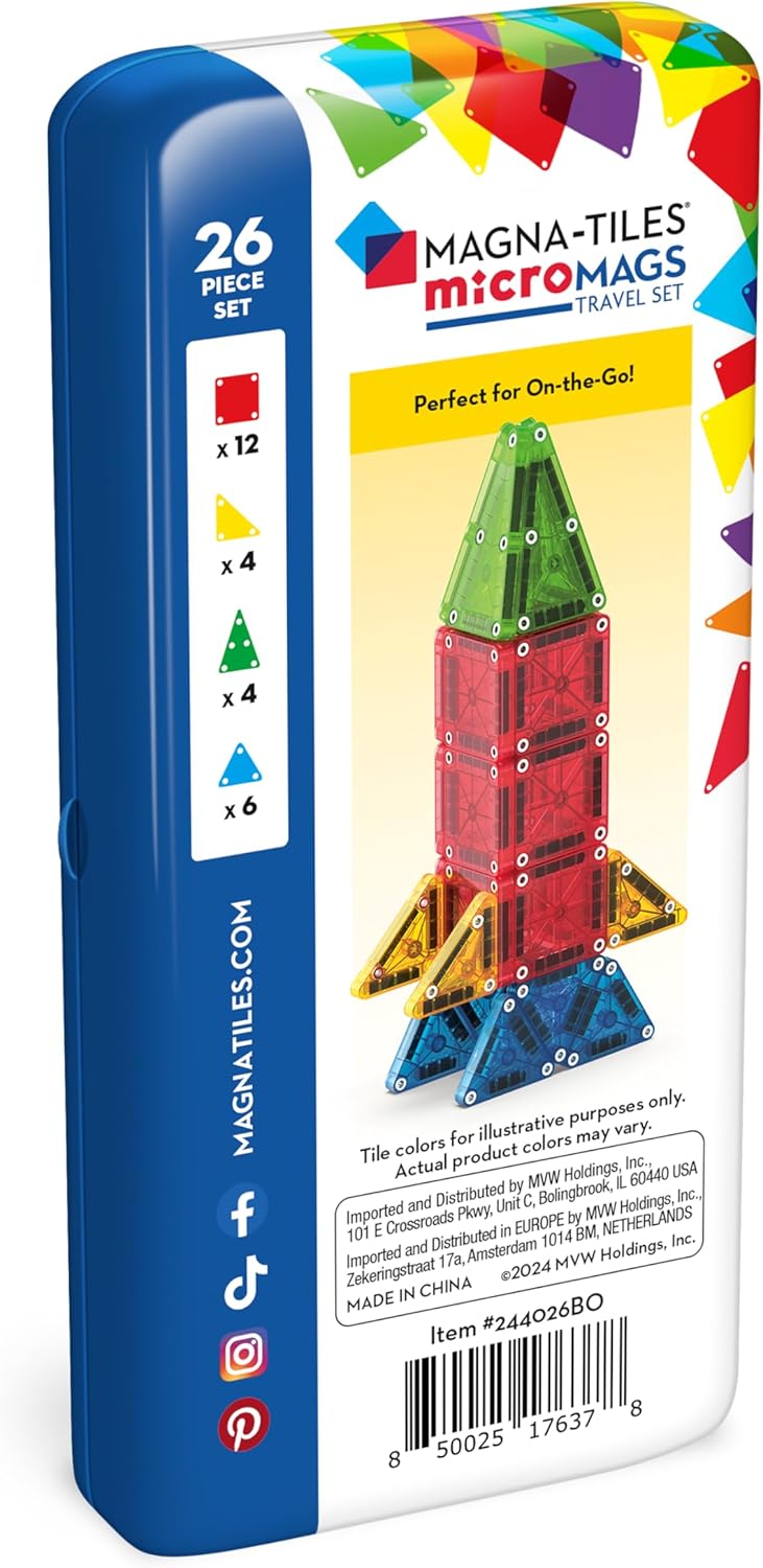 MAGNA-TILES® microMAGS 26 Piece Travel Set: Bold Colors
