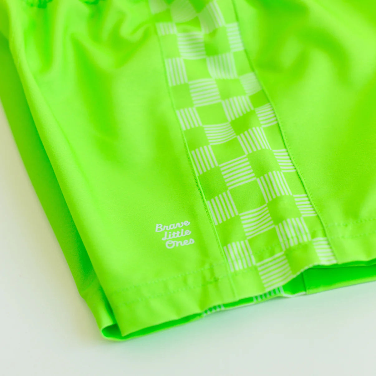 Neon Green Checkered Swim Trunks