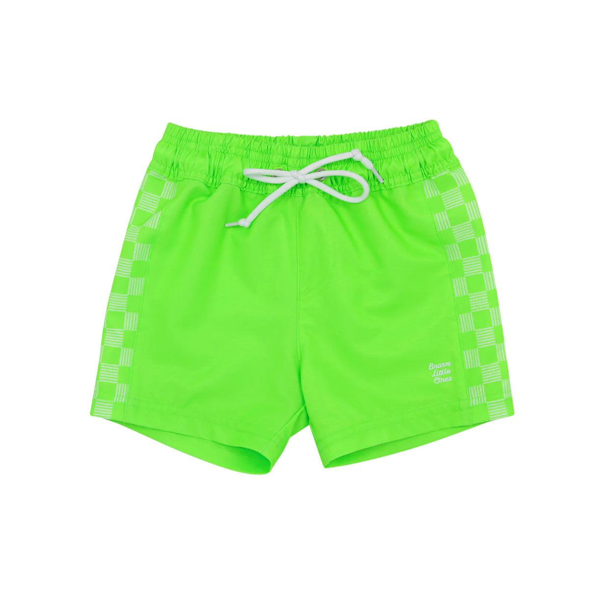Neon Green Checkered Swim Trunks
