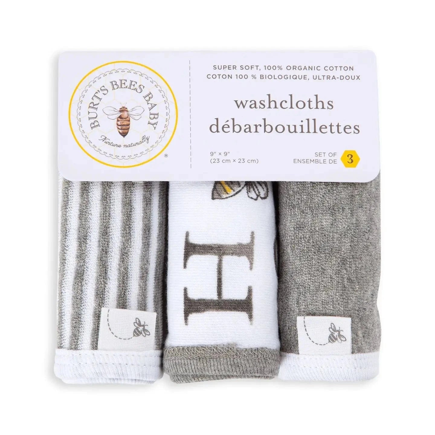 A-Bee-C Organic Cotton Washcloths 3 Pack Burt's Bees Baby Lil Tulips
