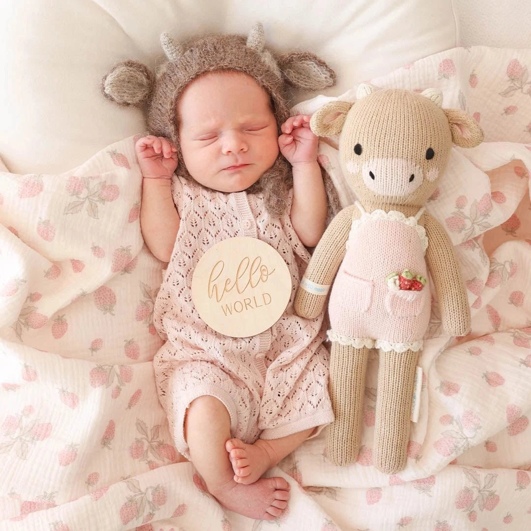 Ava the Cow (Powder Pink) Hand Knit Doll cuddle+kind Lil Tulips