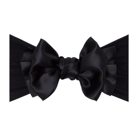 Baby Bling - Nylon Headband with Satin Bow-Black Baby Bling Bows Headbands Lil Tulips
