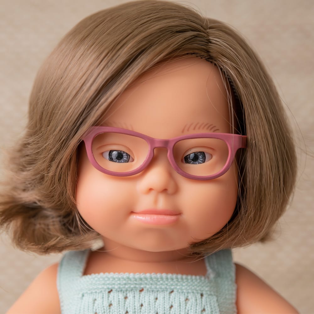 Baby Down Syndrome Caucasian Girl with Glasses - BOXED Miniland Lil Tulips