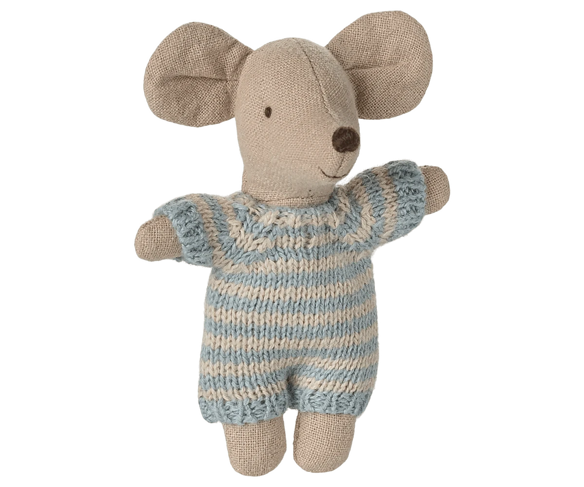 Baby mouse in carry cot - Blue Maileg Lil Tulips