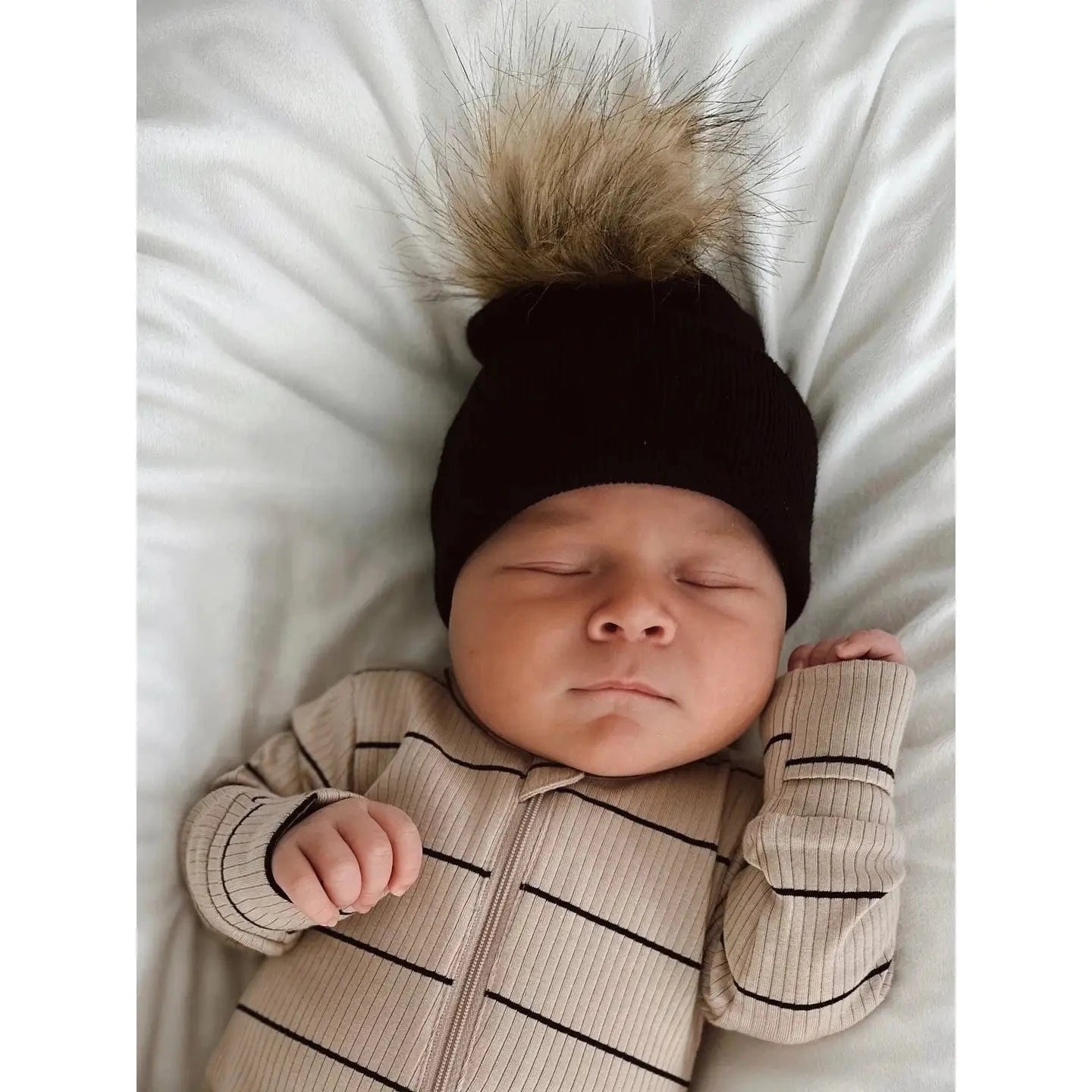 Baby's First Hat - Black Fur Pom SpearmintLOVE Lil Tulips