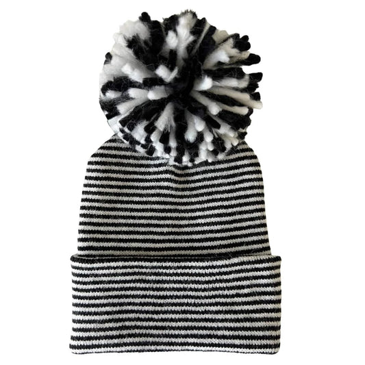 Baby's First Hat - Black/White Stripe Pom SpearmintLOVE Lil Tulips