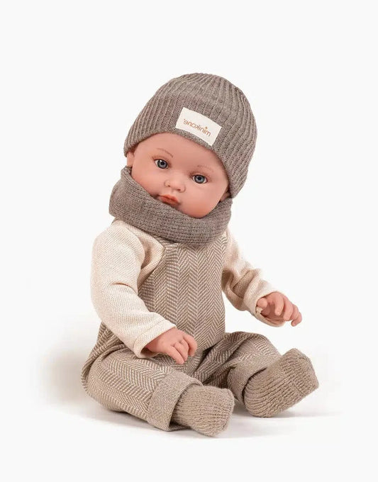 Bambinis Doll Yann beige chevron overalls Minikane Lil Tulips