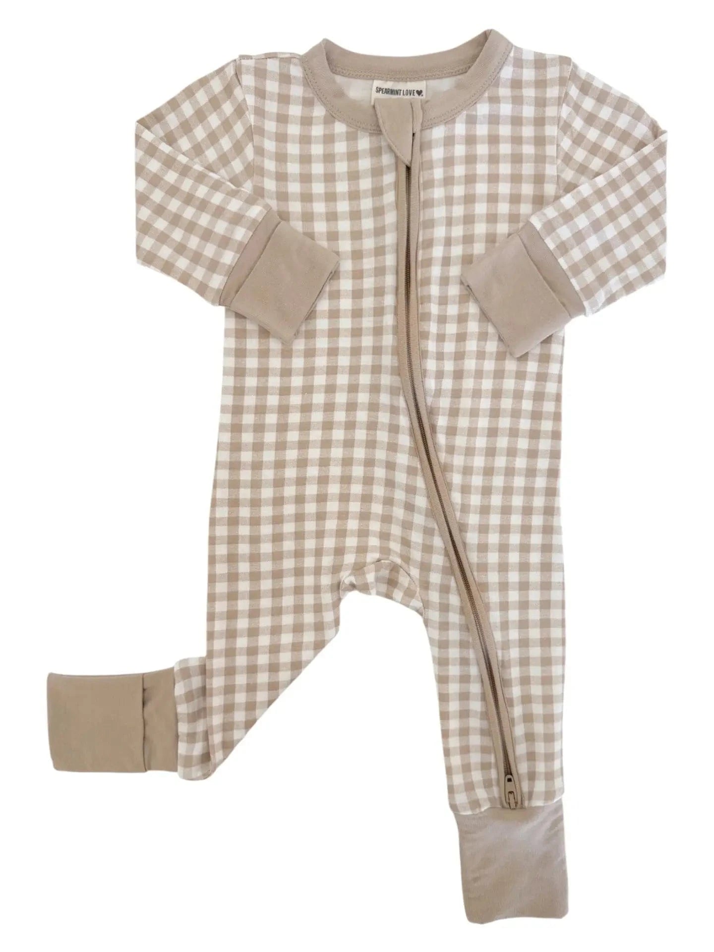 Bamboo 2-Way Convertible Zip Romper - Tan Gingham SpearmintLOVE Lil Tulips