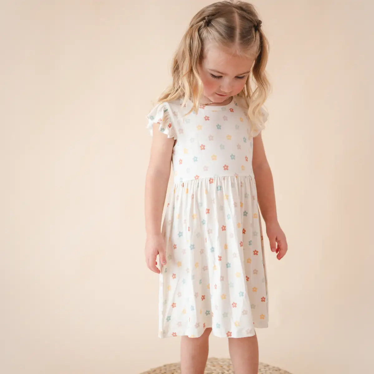 Bamboo Short Sleeve Twirl Dress | Sunlit Daisy Bug + Bean Lil Tulips