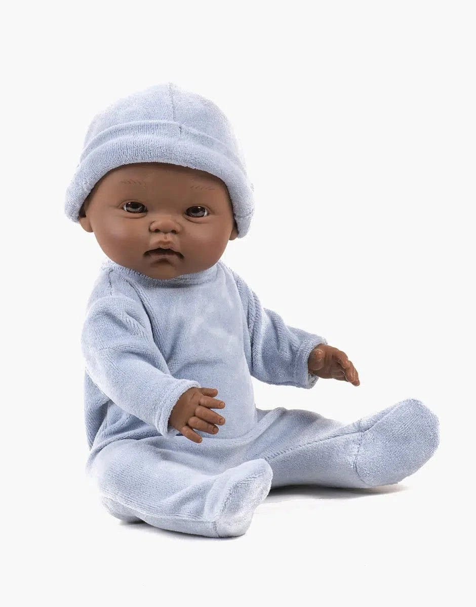 Basile and his Dors Bien in blue Nikky velvet with hat Minikane Lil Tulips