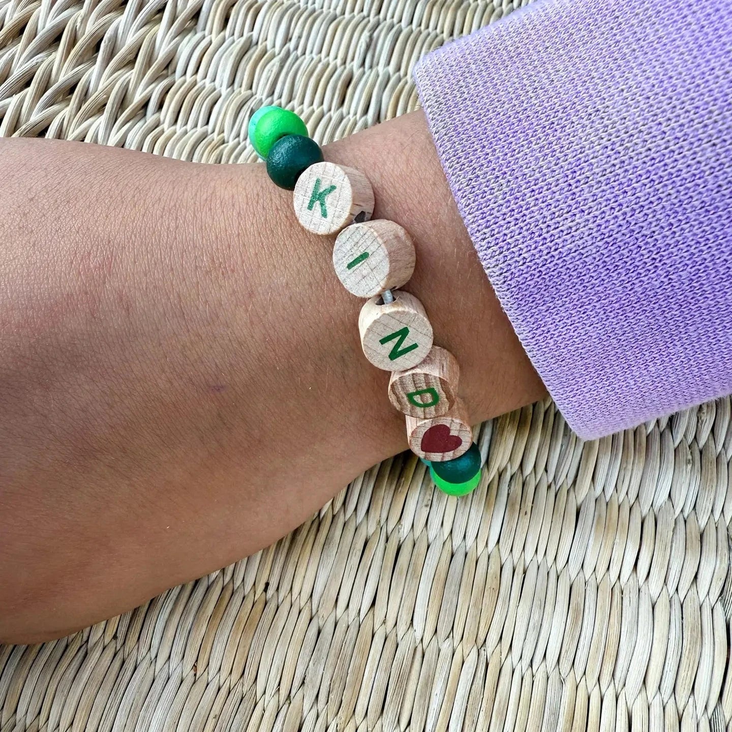 Beaded Friendship Bracelet - Kind - Green Cotton Twist Lil Tulips