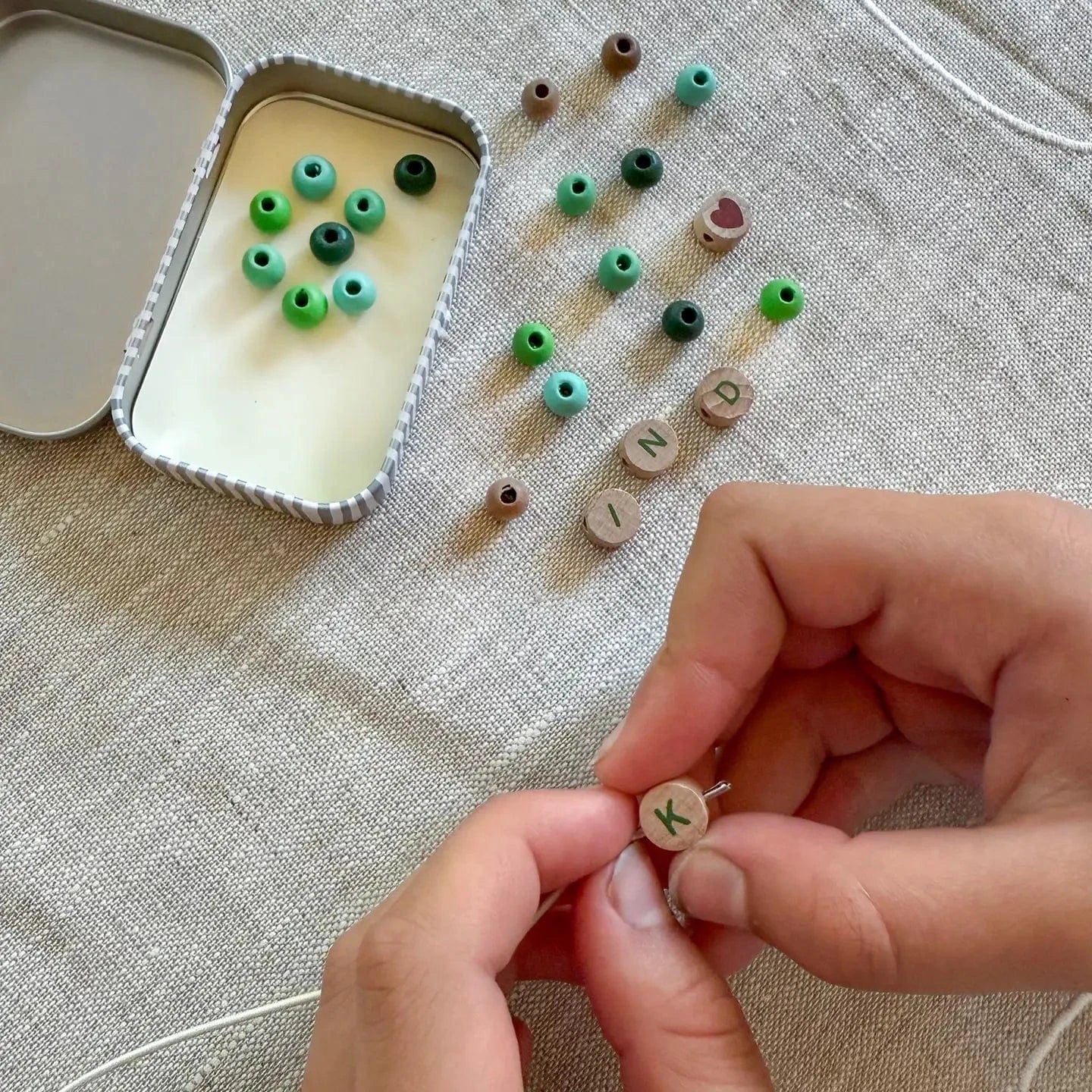 Beaded Friendship Bracelet - Kind - Green Cotton Twist Lil Tulips