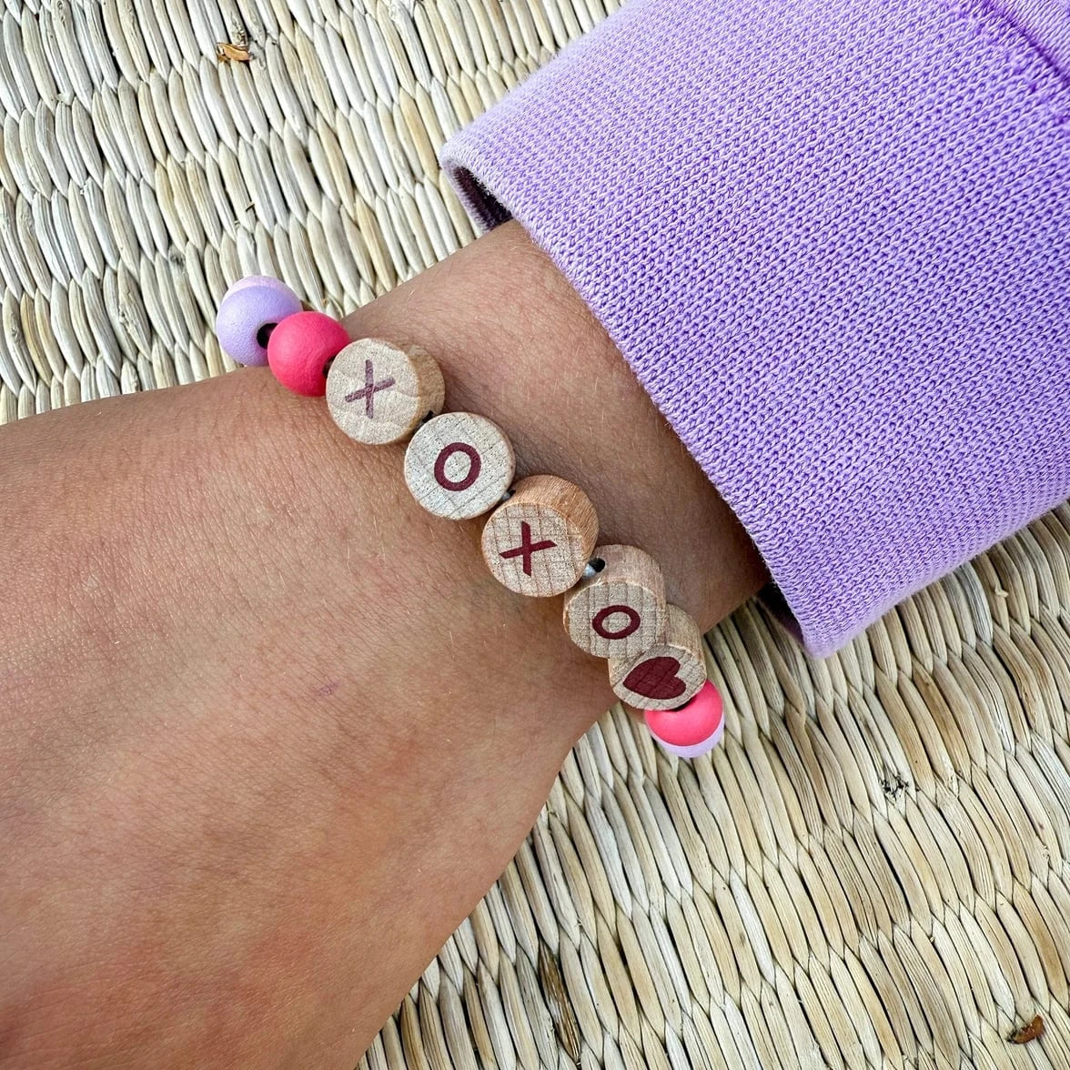Beaded Friendship Bracelet - XOXO - Pink Cotton Twist Lil Tulips