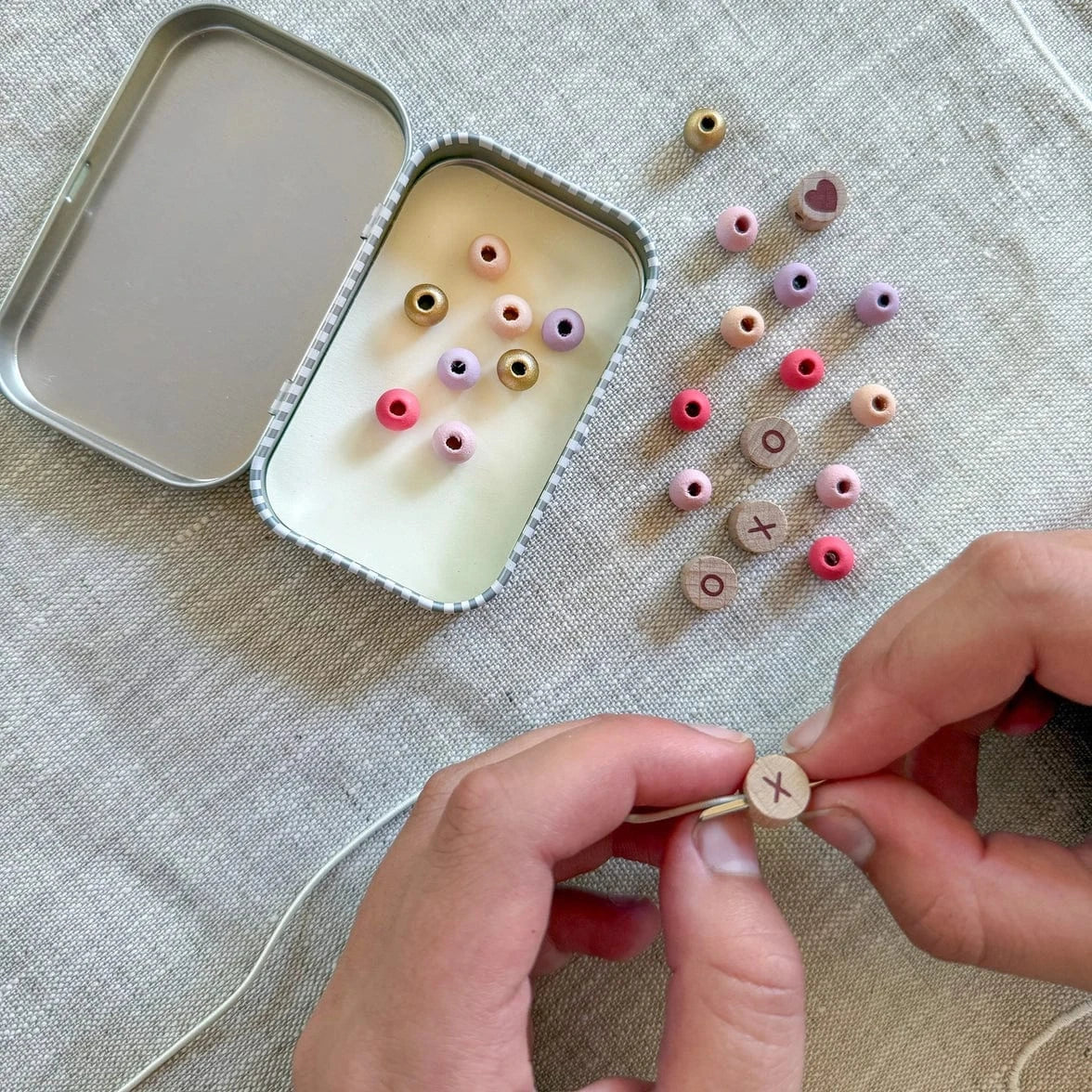 Beaded Friendship Bracelet - XOXO - Pink Cotton Twist Lil Tulips