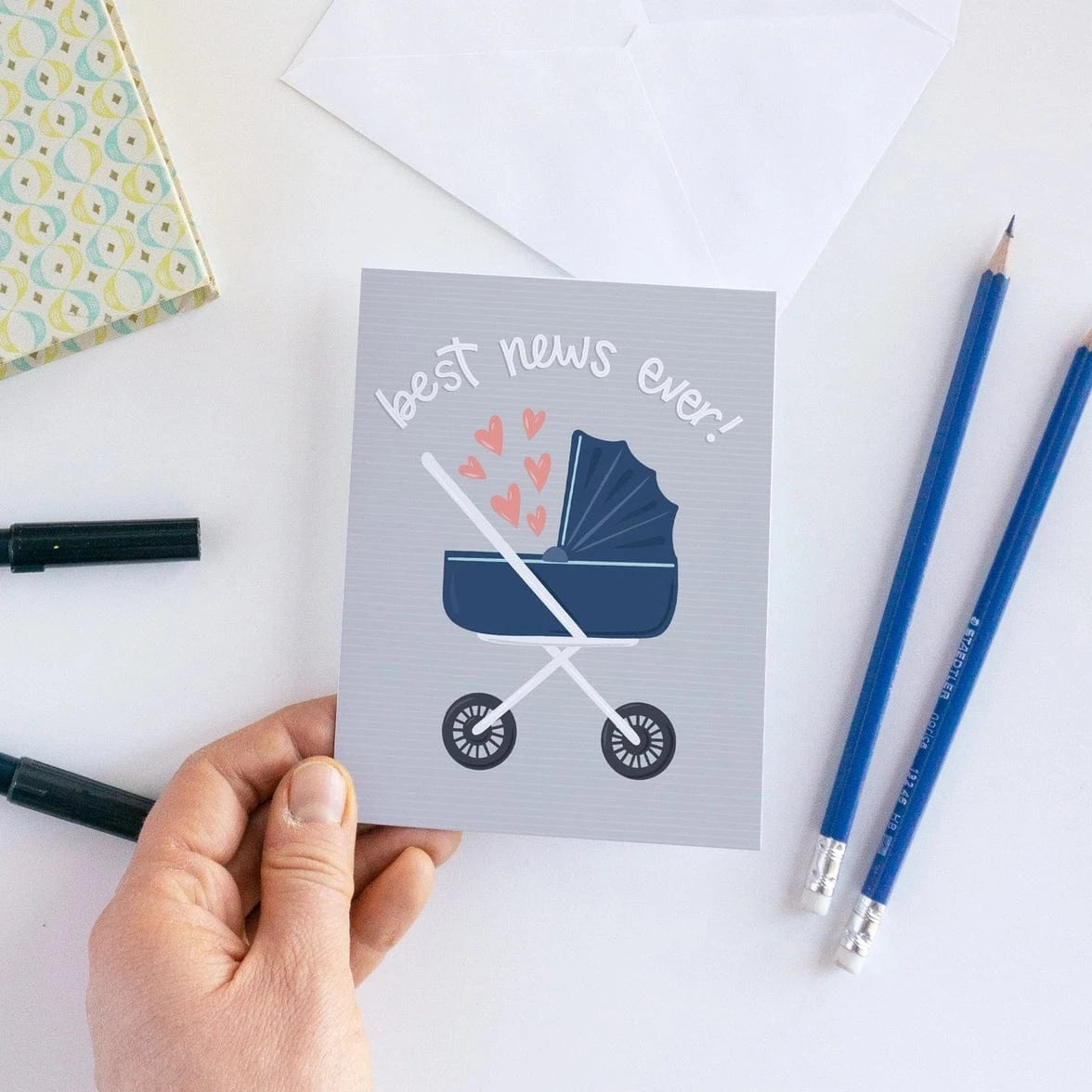 Best News Ever - Gender Neutral Baby Card Pedaller Designs Lil Tulips
