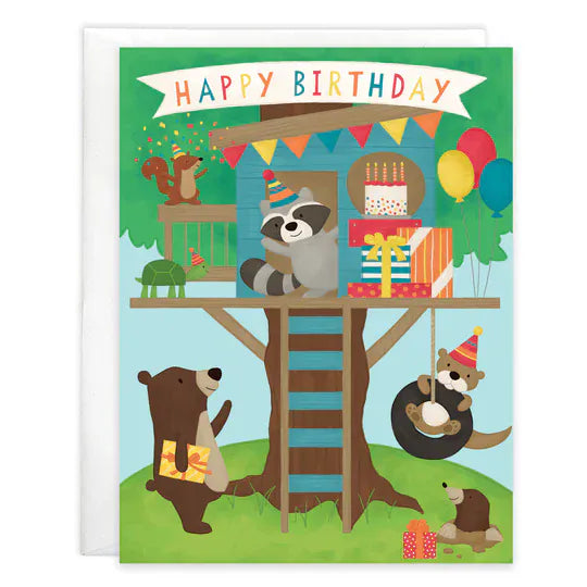 Birthday Greeting Card - Treehouse Party Gina B Designs Lil Tulips