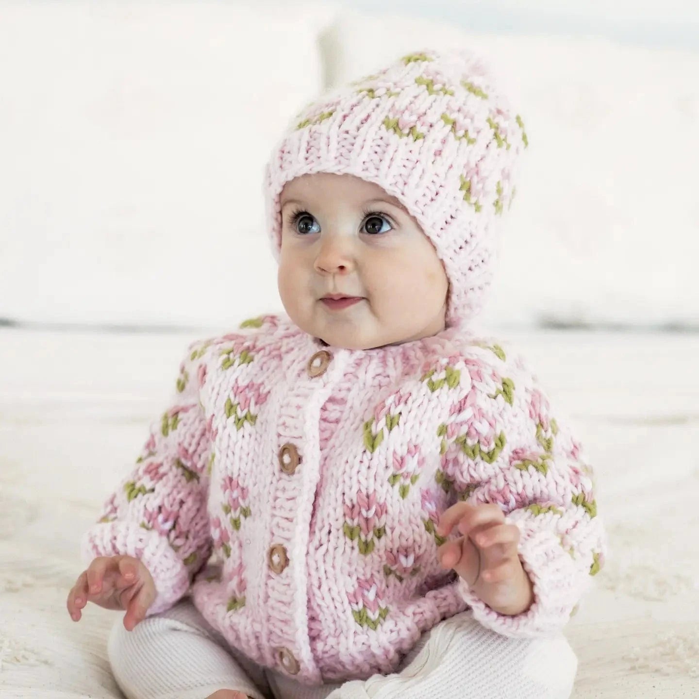 Bitty Blooms Blush Knit Cardigan Sweater Huggalugs Lil Tulips