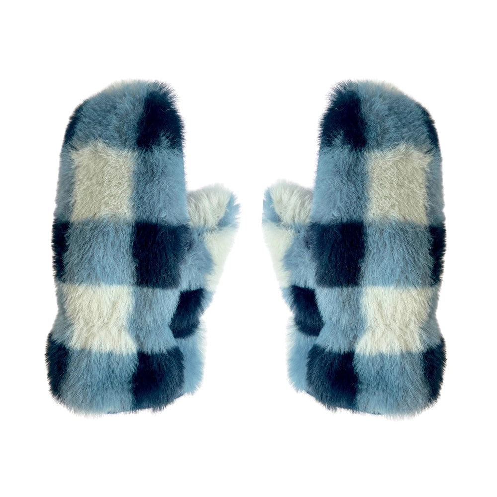Blue Furry Checked Mittens (3-6 Years) Rockahula Kids Lil Tulips