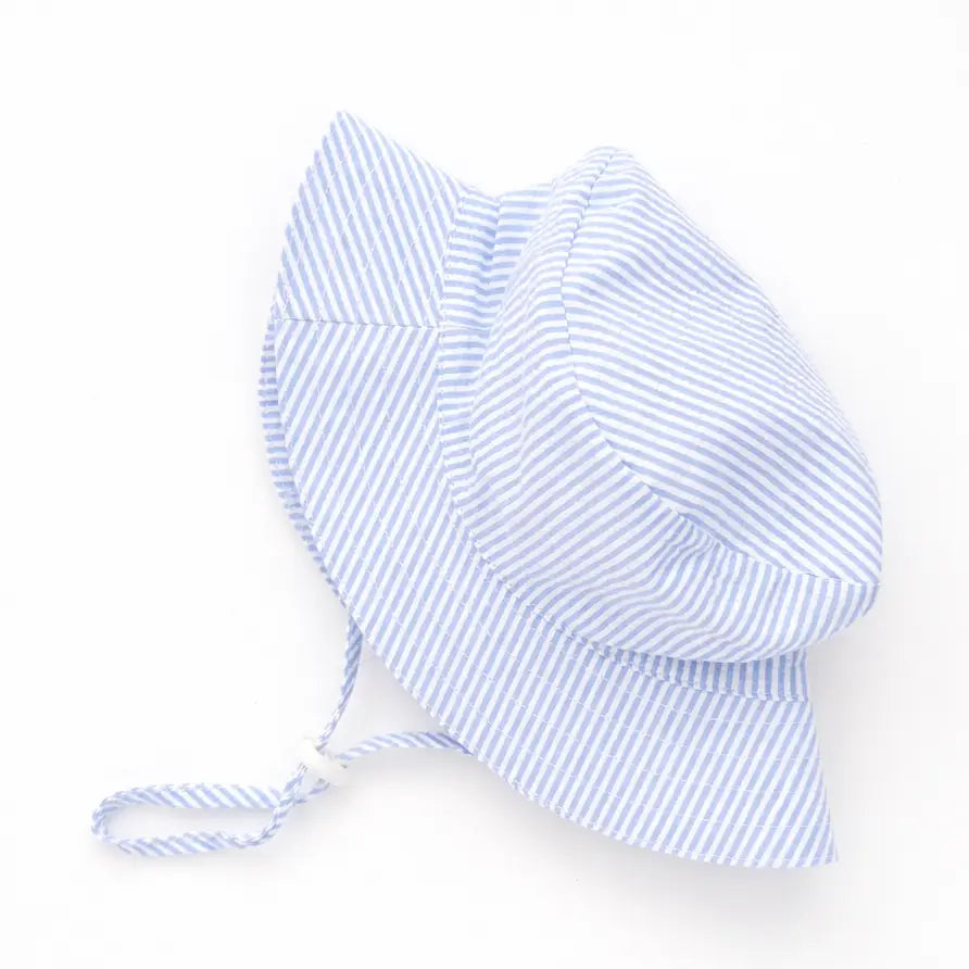 Blue Seersucker Bucket Hat Upf 50+ Huggalugs Lil Tulips