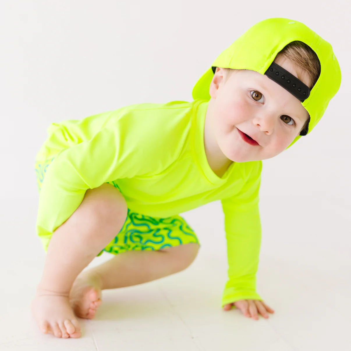 Neon Yellow Squiggles Swim Trunks