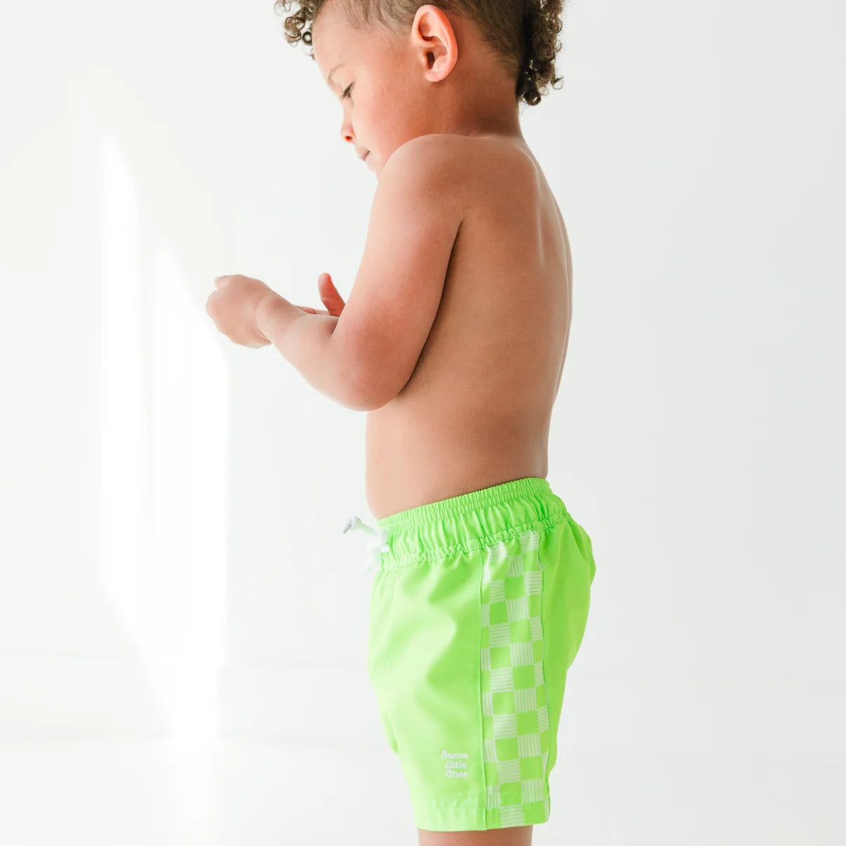 Neon Green Checkered Swim Trunks