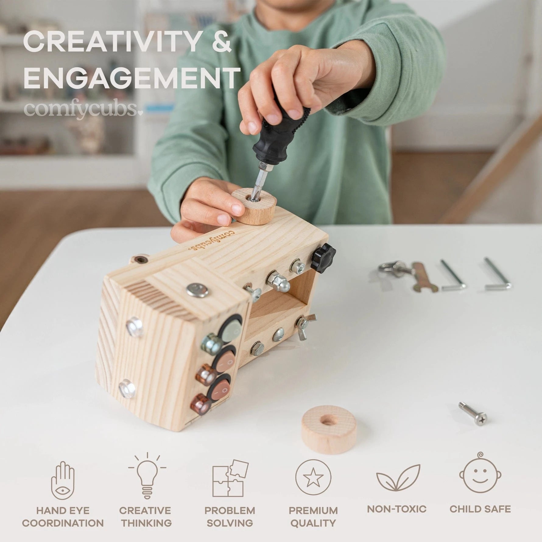 Busy Board Toy Truck Set - Natural Wood Comfy Cubs Lil Tulips