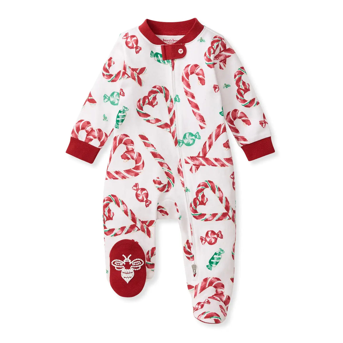 Candy Cane Love Organic Cotton Sleep & Play Footed Burt's Bees Baby Lil Tulips