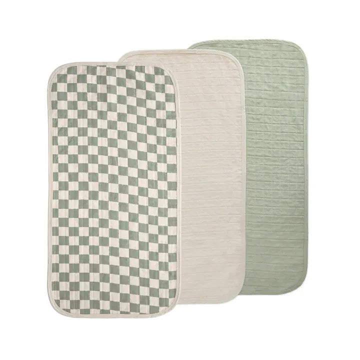 Changing Pad Liner 3-Pack Olive Check Combo Mushie Lil Tulips