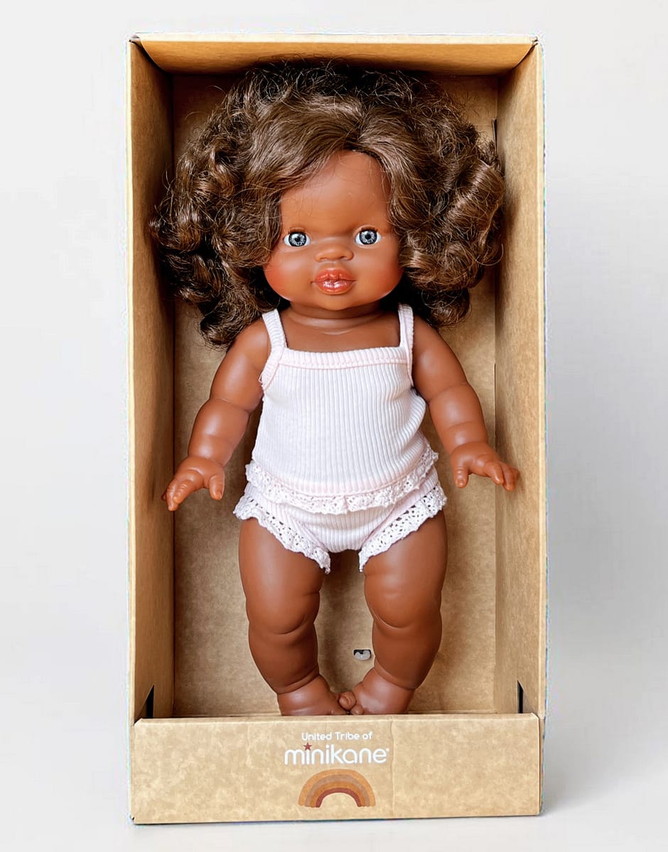 Charlie Minikane Gordis Doll dressed in pastel pink underwear Minikane Lil Tulips
