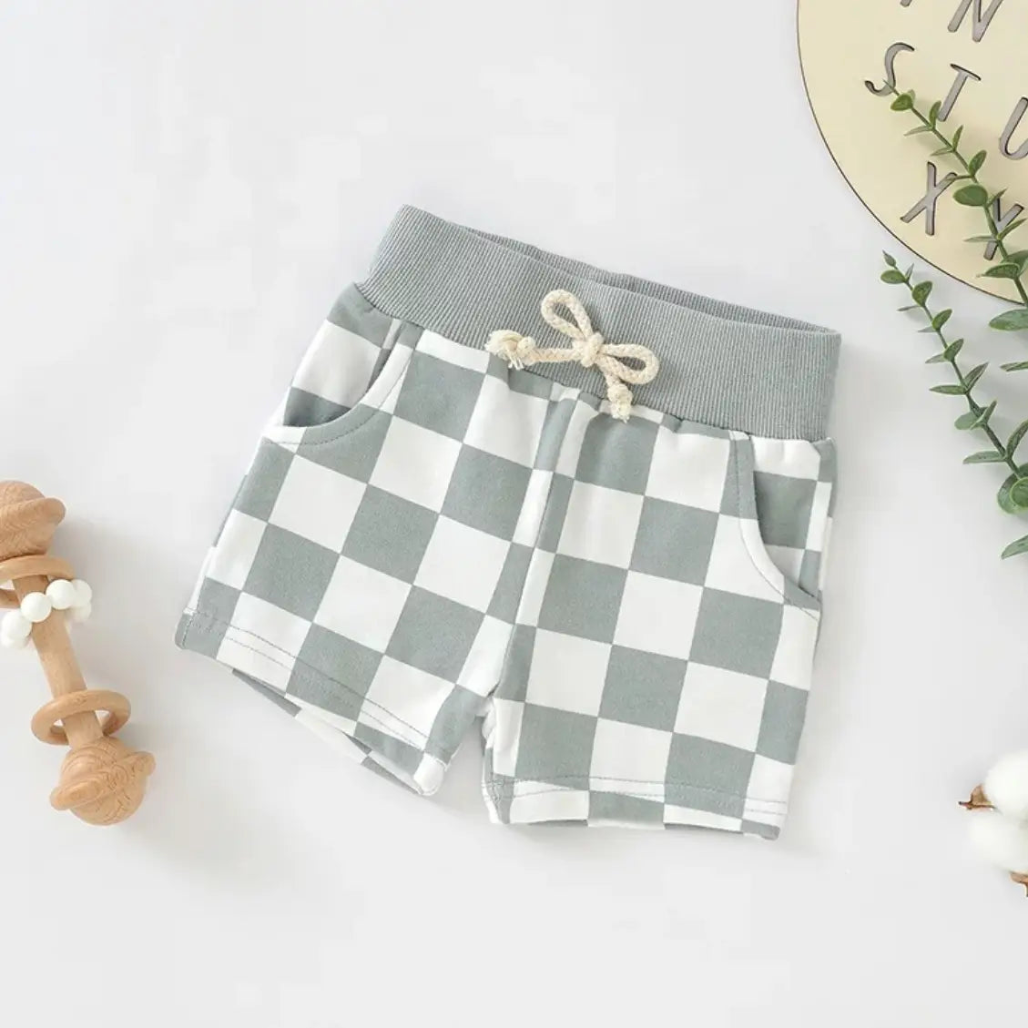 Checkerboard Shorties - Blue Boho + Babe Lil Tulips