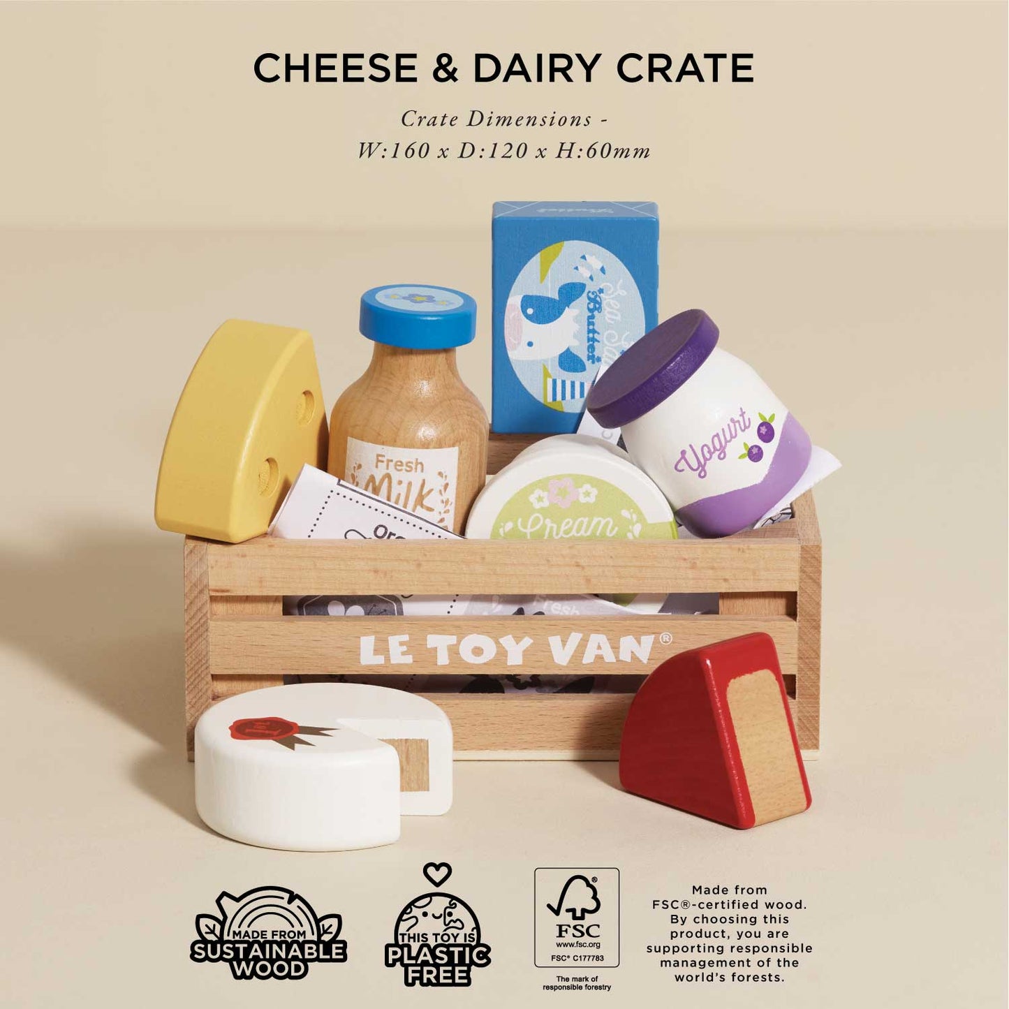 Cheese & Dairy Wooden Market Crate Le Toy Van Lil Tulips
