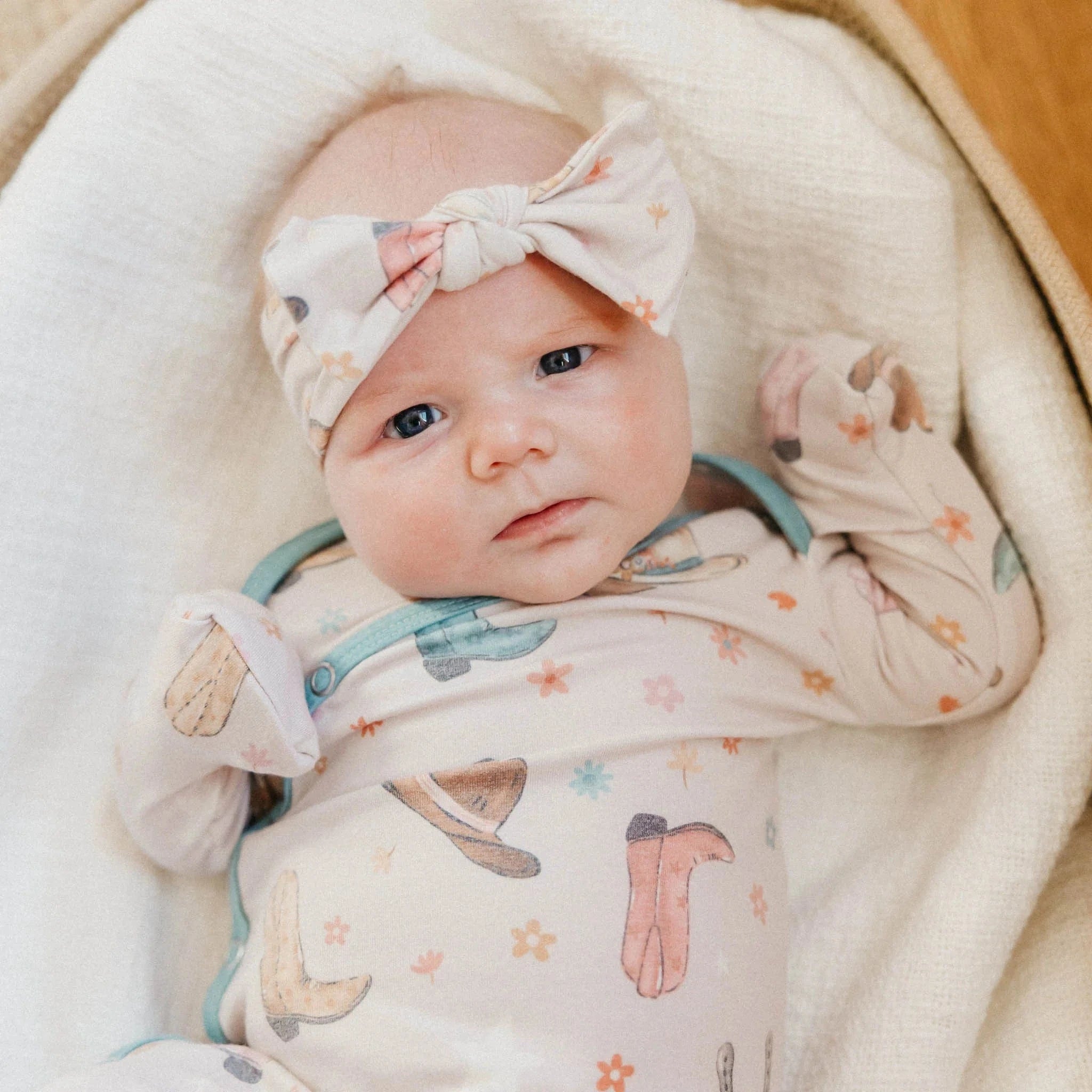 Cheyenne Knit Headband Bow Copper Pearl Lil Tulips