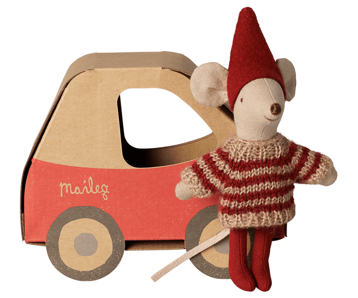Christmas mouse, Little sister in car box Maileg Lil Tulips