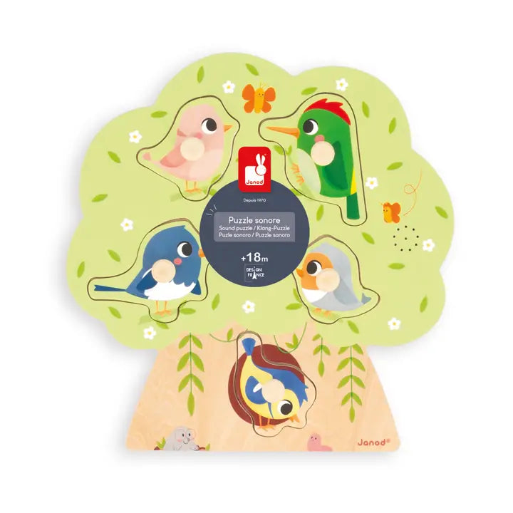 Chunky Wooden Peg Puzzle - Bird Sounds Janod Lil Tulips