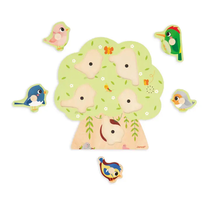 Chunky Wooden Peg Puzzle - Bird Sounds Janod Lil Tulips
