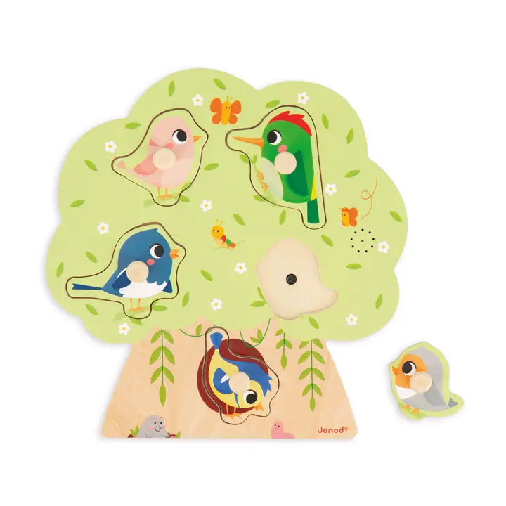 Chunky Wooden Peg Puzzle - Bird Sounds Janod Lil Tulips