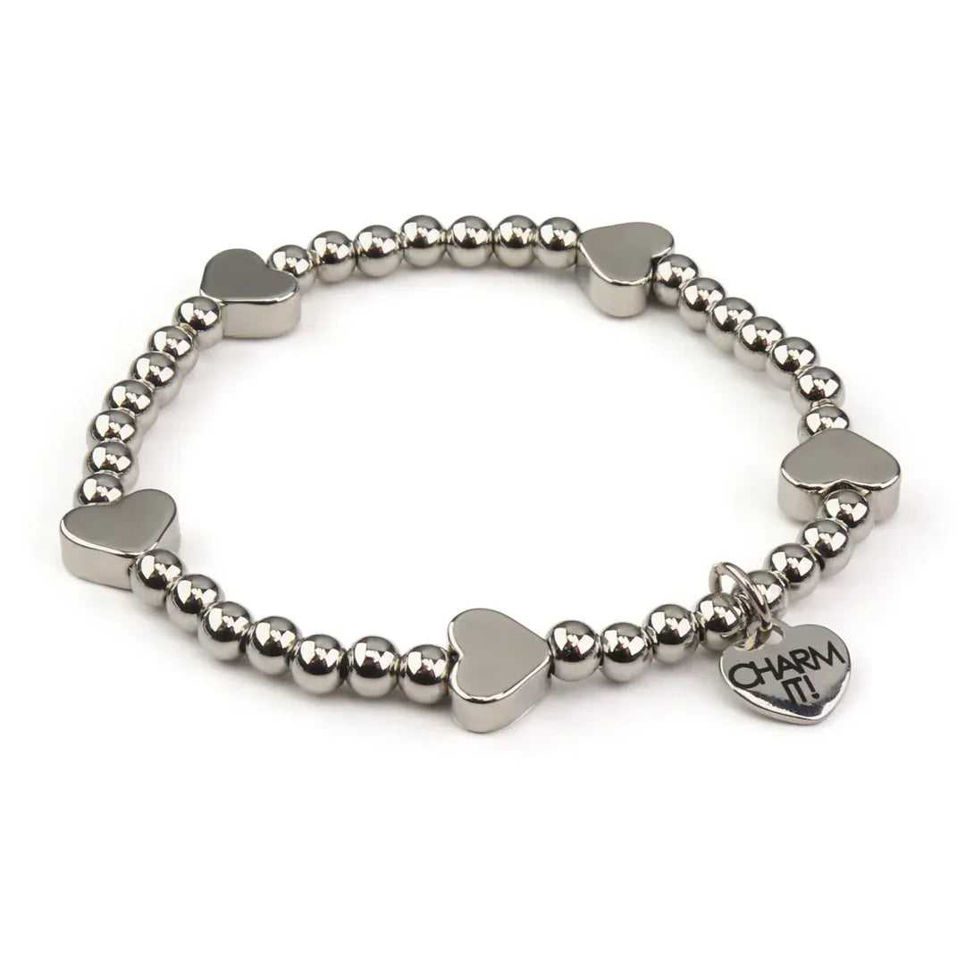 Classic Silver Heart Stretch Bead Bracelet Charm It! Lil Tulips