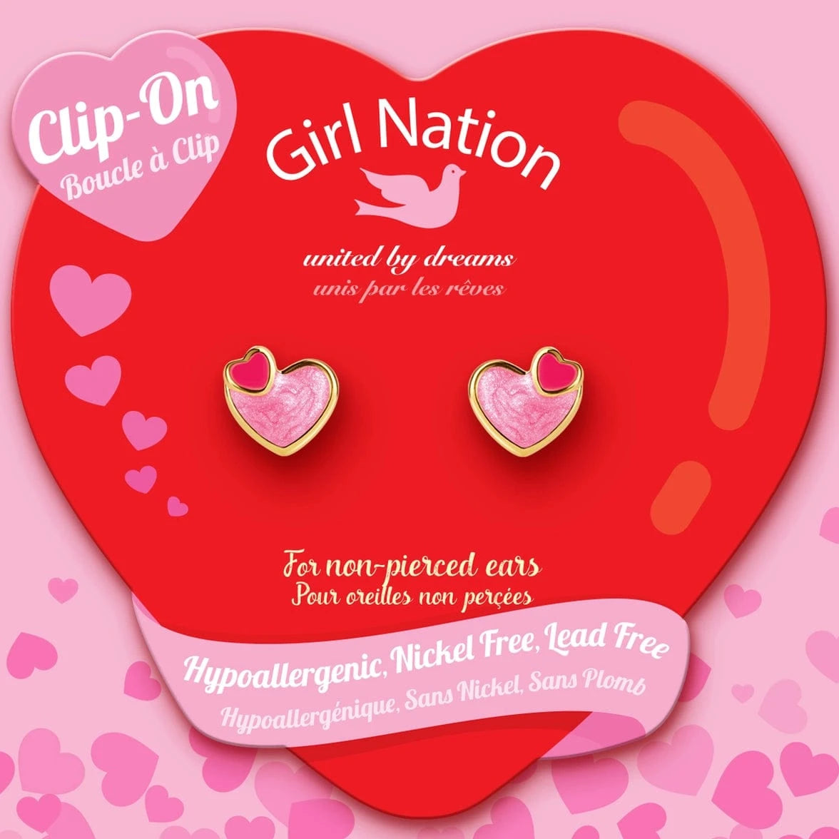 Clip On Valentine Heart 2 Heart Earrings Girl Nation Lil Tulips
