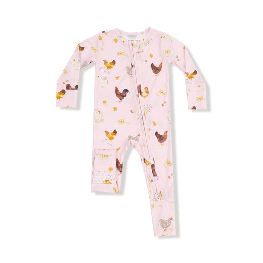 Collector Chickens  PINK - 2 Way Zipper Romper Angel Dear Lil Tulips