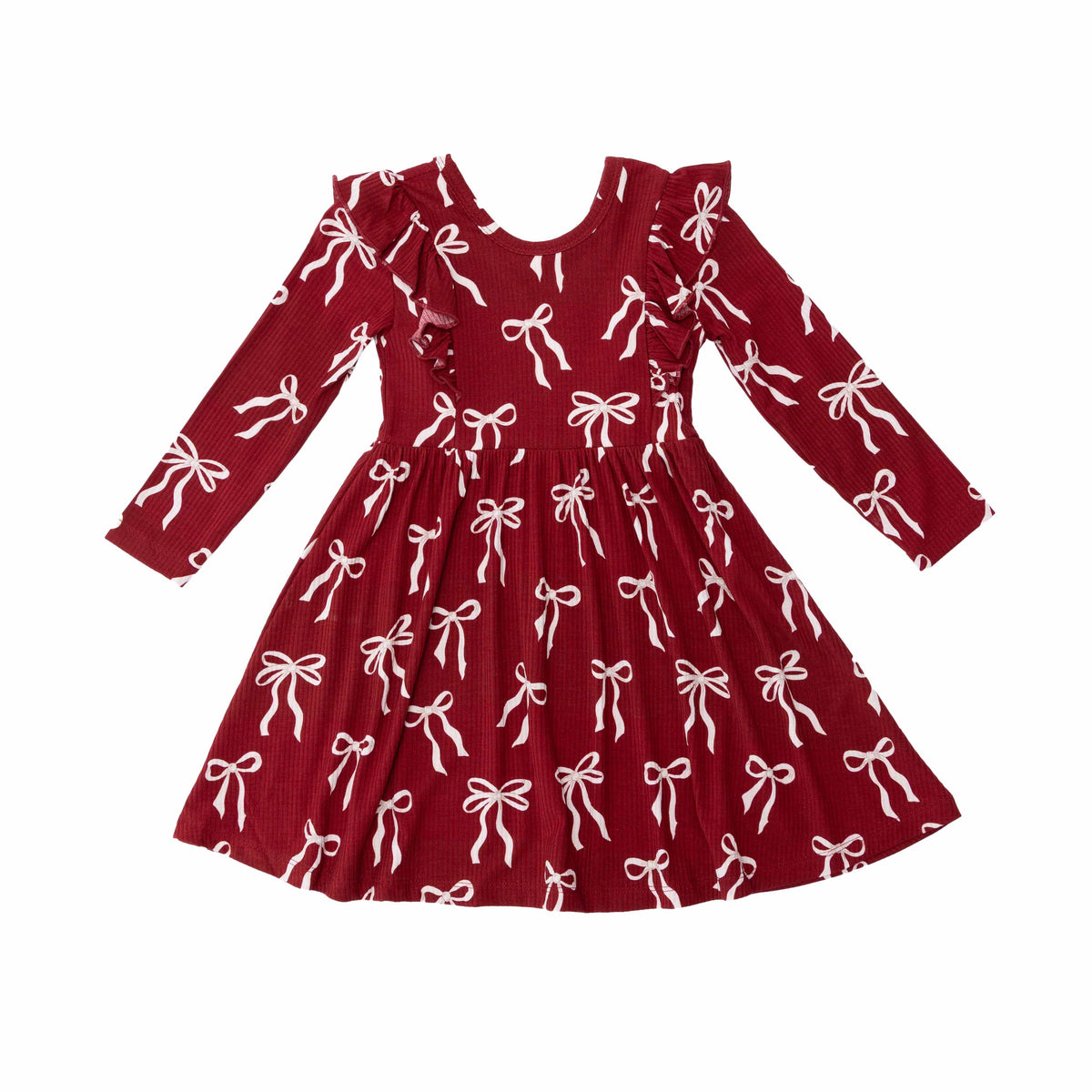 Coquette Bows Red Small Ribbed Ruffle Long Sleeve Dress Brave Little Ones Lil Tulips