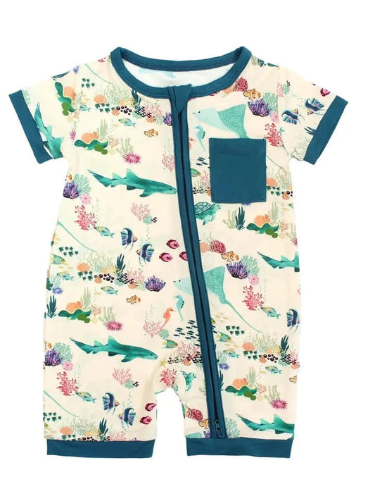 Coral Reef Bamboo Baby Shortie Romper Emerson and Friends Baby & Toddler Clothing Lil Tulips