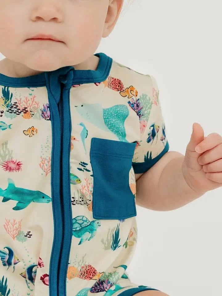 Coral Reef Bamboo Baby Shortie Romper Emerson and Friends Baby & Toddler Clothing Lil Tulips