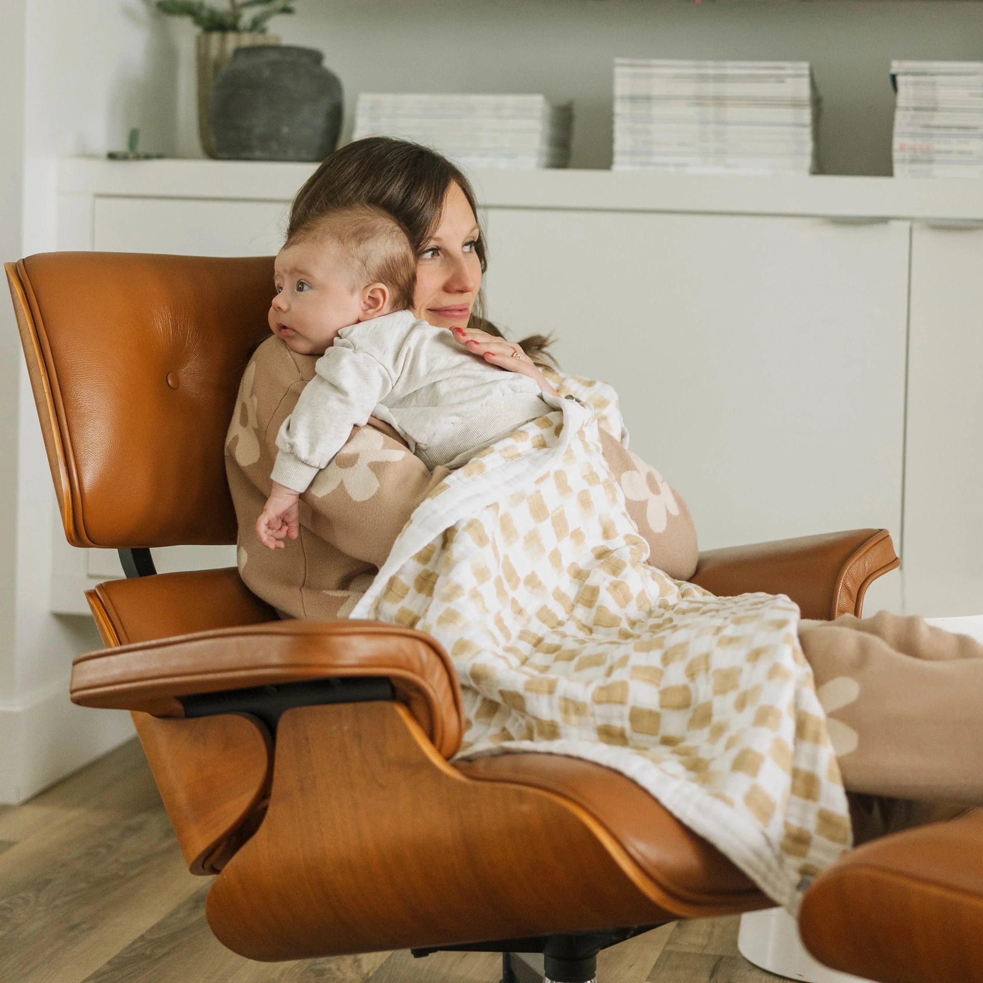 Cotton Muslin Baby Quilt - Adobe Checker Little Unicorn Lil Tulips